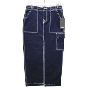 True Religion Womens Denim Cargo Maxi Skirt Size 28 Dark Wash Utility Pocket